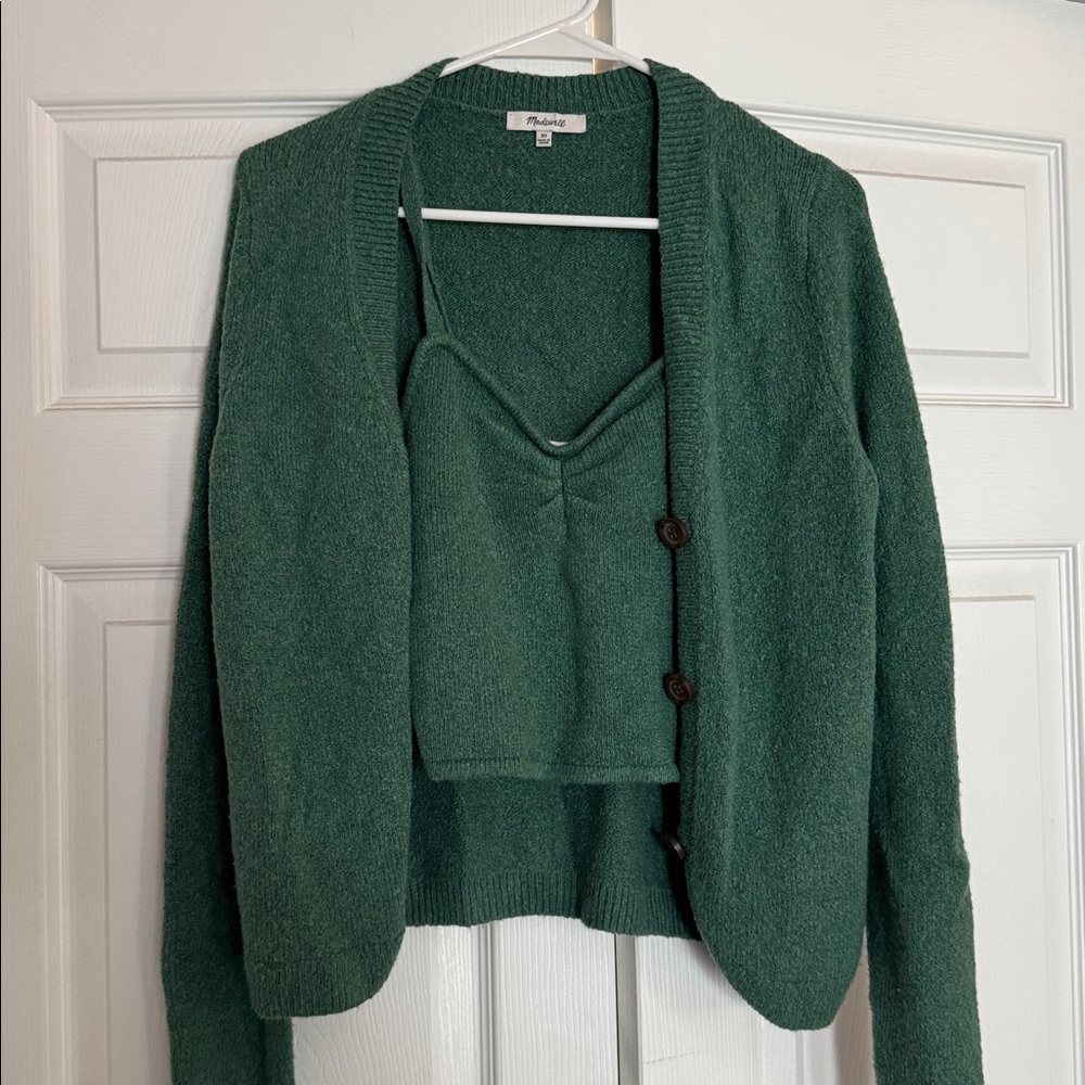 Madewell Green Cardigan and Top Set